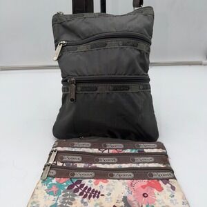 LeSportsac Crossbody Bag Dark Gray Nylon Multi Zip Pouch Set Women